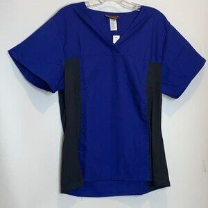 NWT Melrose Scrubs Blue Black Short Sleeve V-Neck Pockets 2X PLUS SIZE